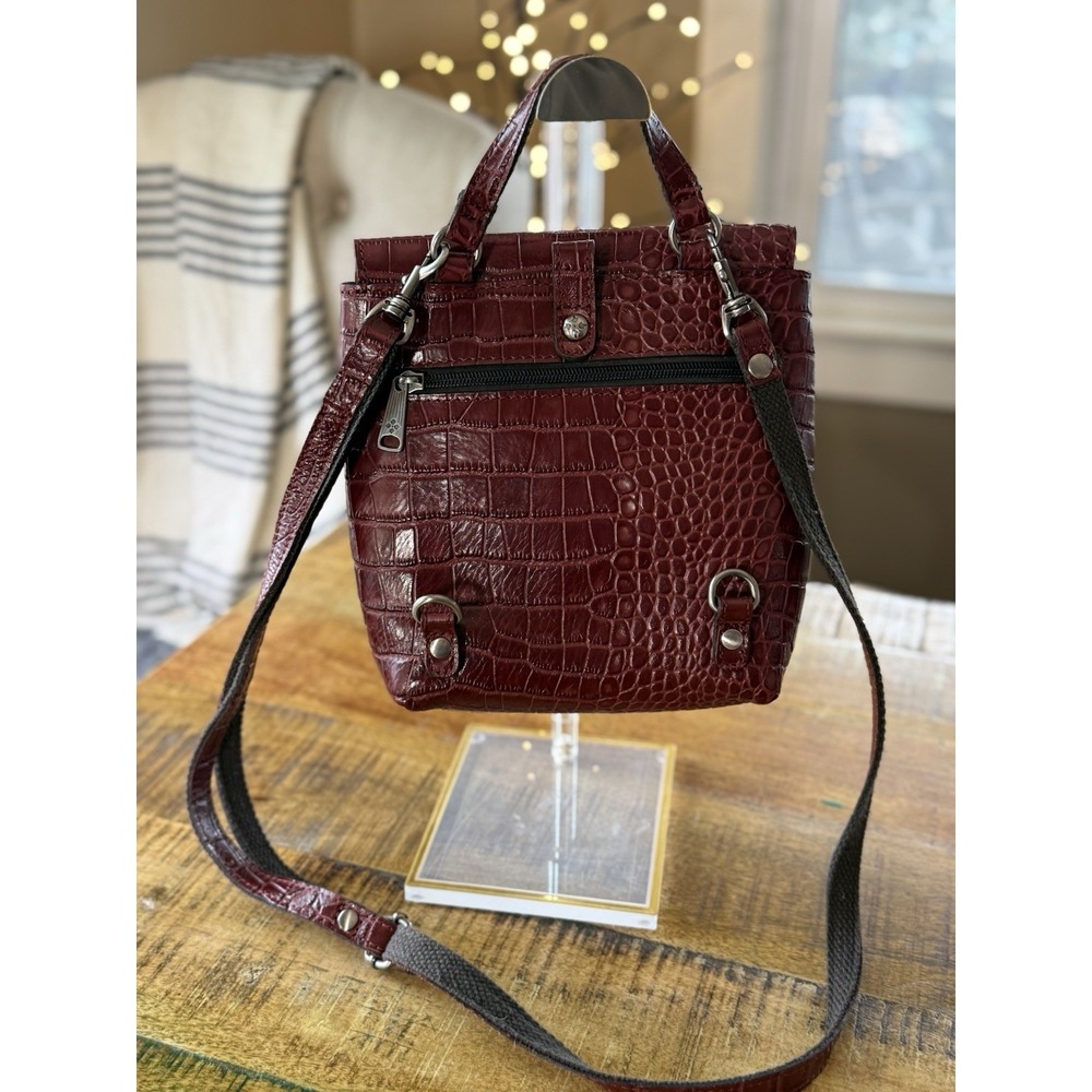 Patricia Nash Burgundy Croc Embossed Leather Convertible Backpack Crossbody Bag‎ - Picture 3 of 10